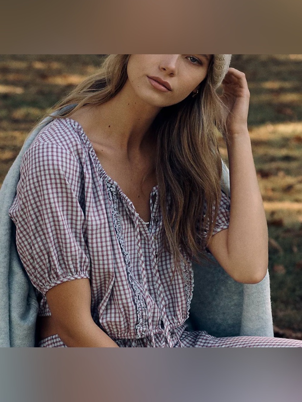 Lyrebird Short Sleeve Flannel Button-down Crop Top - Berry Blues - Sz XL - NWT